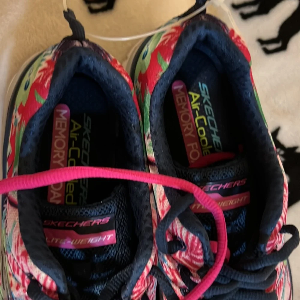 Skechers Tropical Print Sneaker Wedges Spring Essential Navy Multi - Medium - Picture 4 of 8
